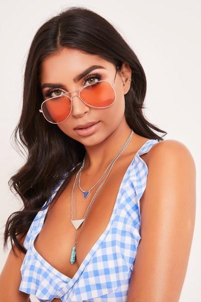 Sydney Orange Lens Rose Gold Framed Aviator Sunglasses