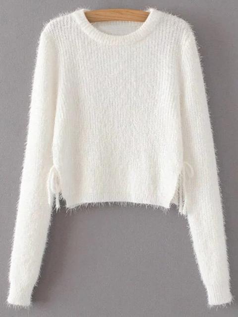 Cropped Fuzzy Lace Up Sweater