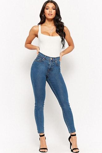 Forever 21 High-waist Skinny Jeans , Medium Denim