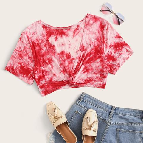 Plus Tie Dye Twist Front Crop Tee