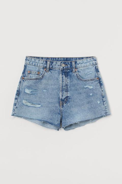 Slim High Denim Shorts - Azul