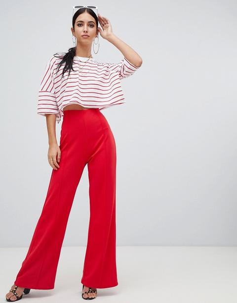 Missguided - Pantalon Large - Rouge - Rouge