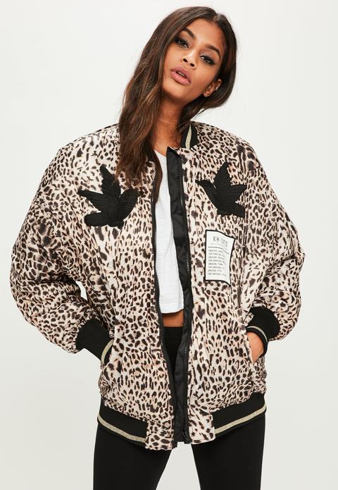 Brown Animal Print Bomber Jacket