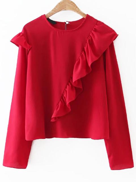 Blusa Con Detalle De Volantes - Rojo