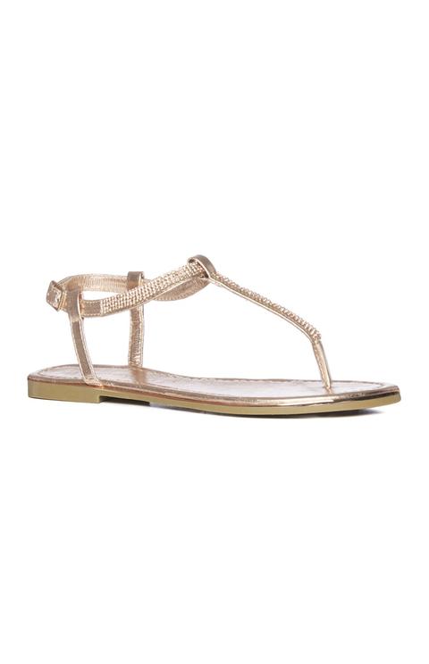 Sandalias Color Bronce Con Strass