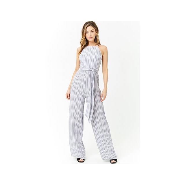 forever 21 blue and white striped jumpsuit