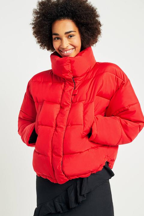 Light Before Dark Red Contrast Lining Pillow Puffer Jacket - Womens L