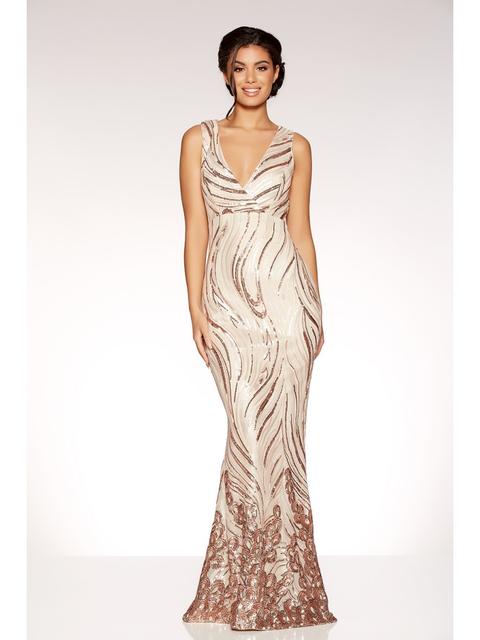 Quiz long gold sequin 2024 dress