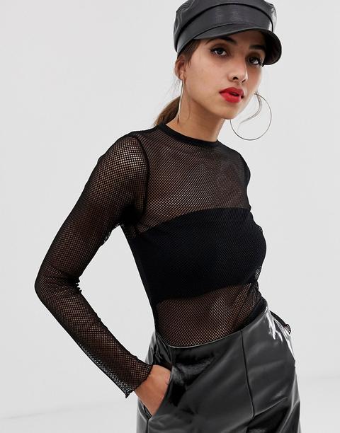 Top De Malla De Rejilla Transparente Con Manga Larga De Asos Design