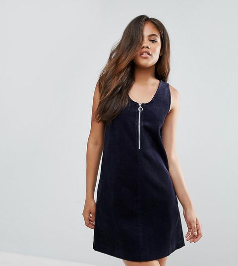 Asos Tall Cord Dress With Zip Through In Navy-blue