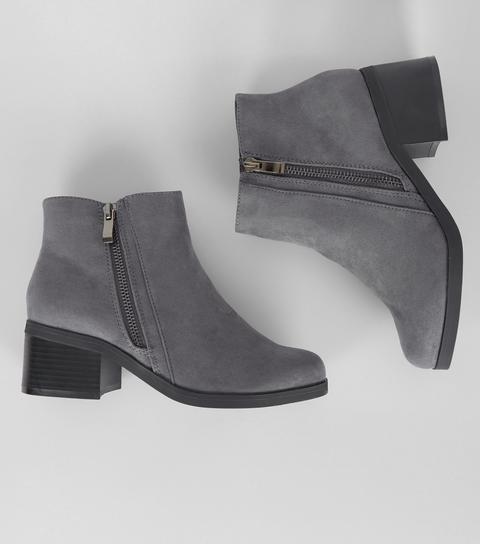 Teens Grey Suedette Zip Side Boots New Look