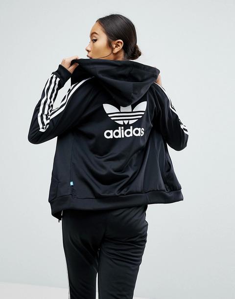 Adidas Originals - Felpa Slim Nera Con Cappuccio E Zip - Nero