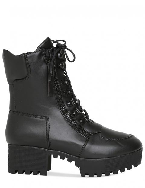 Anti Chunky Platform Lace Up Ankle Boots In Black Pu