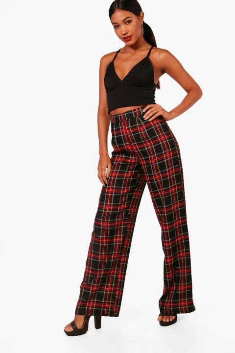 Woven Wide Leg Tonal Tartan Trouser