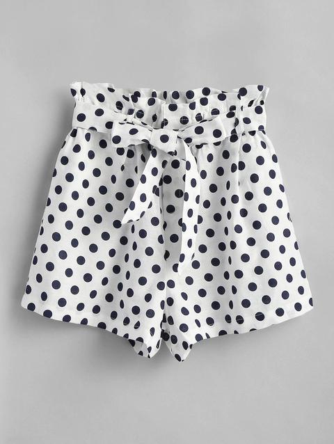 Pantaloncini A Vita Alta A Pois White