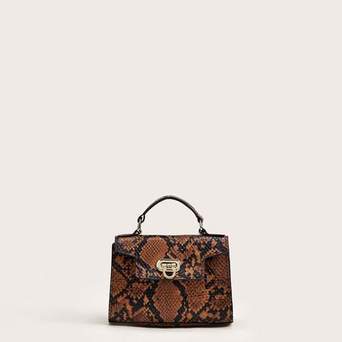 Snakeskin Satchel Bag With Chain Strap