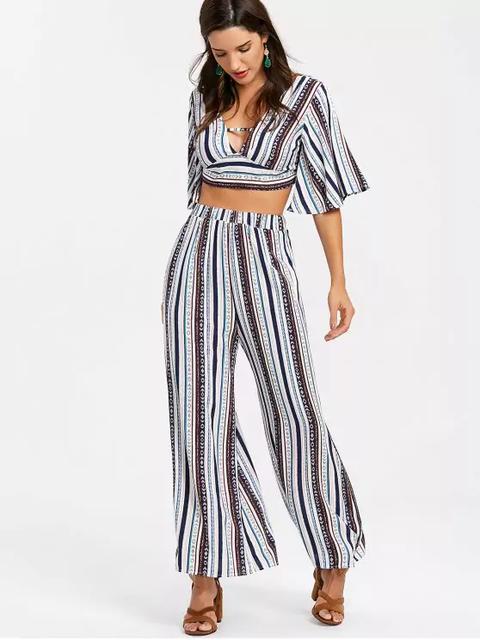 Conjunto De Dos Piezas De Palazzo Pants A Rayas Multi