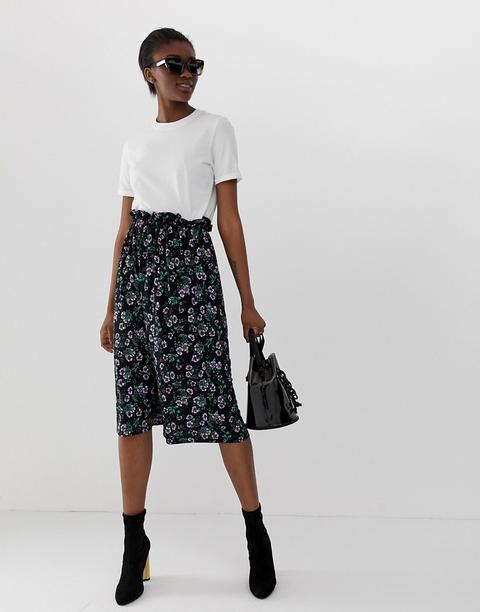 Pieces Floral Midi Skirt - Black