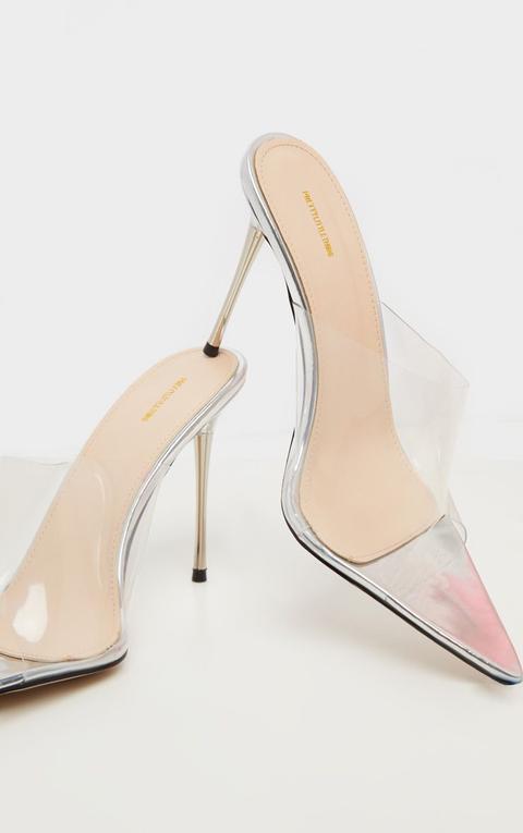 Silver Metal Heel High Point Clear Mule