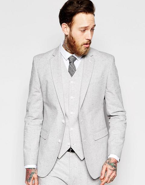 Asos - Blazer Slim In Tessuto Grigio Puntinato - Grigio