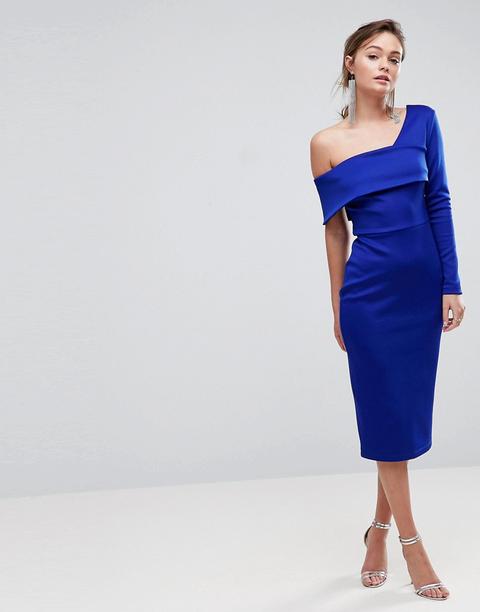 Vestido Midi Ajustado Con Pliegue En La Parte Delantera Y Diseño Asimétrico De Asos