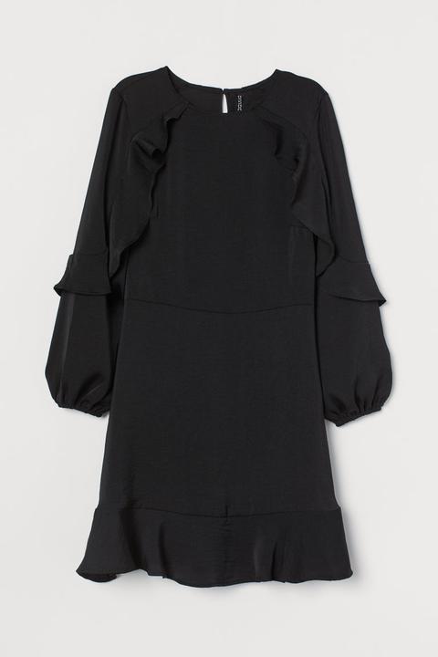 Vestido Con Volantes - Negro