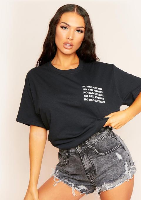 Crystal Black "no Bad Energy" Slogan Oversized T-shirt