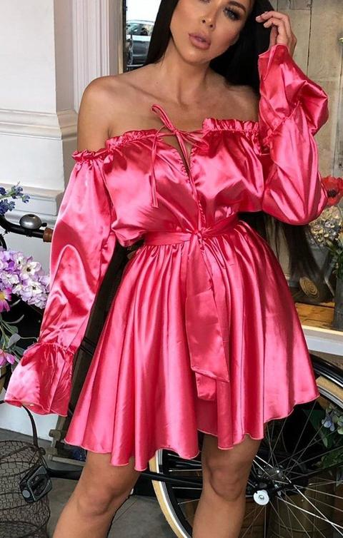 satin bardot dress