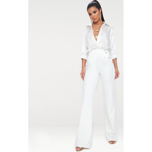 White Military High Waist Button Wide 