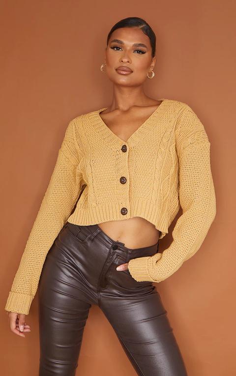 Camel Cable Cropped Cardigan