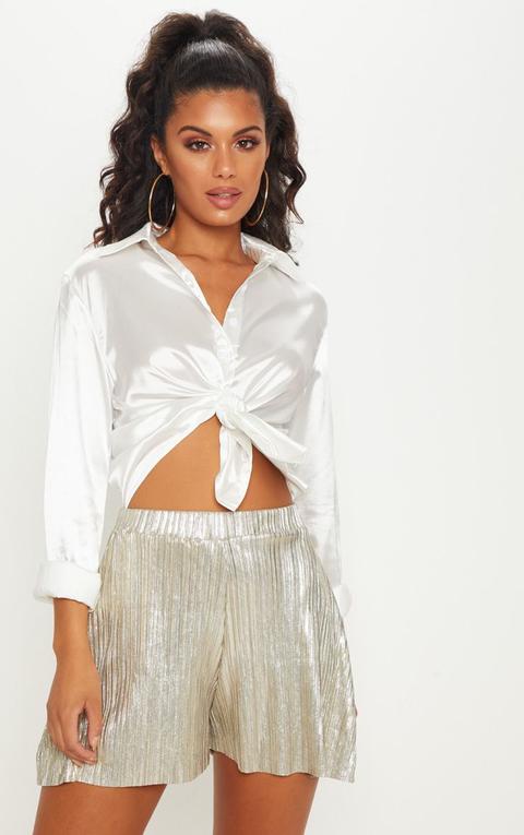 Champagne Metallic Pleated Short