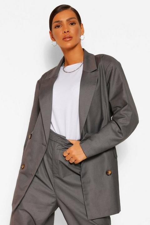 Womens Longline Self Belted Blazer - Grey - 10, Grey