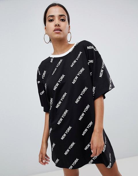 Missguided - T-shirt-kleid Mit New York-logo - Schwarz