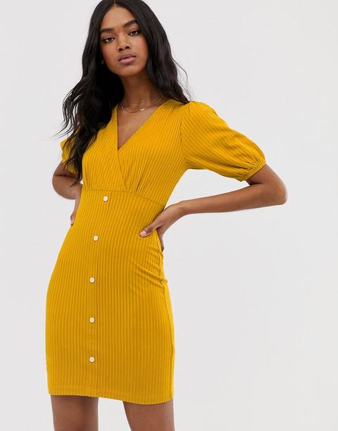 Minivestido De Tarde En Canalé De Asos Design-amarillo