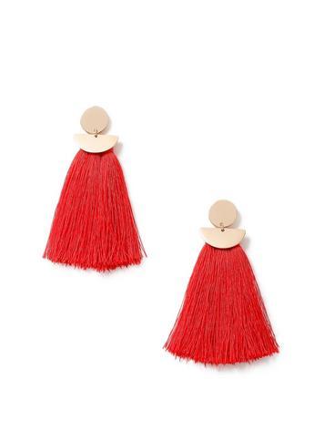 Womens Red Tassel Statement Earrings, Red