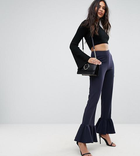 Pantalones Con Volantes En El Bajo De Missguided-azul Marino