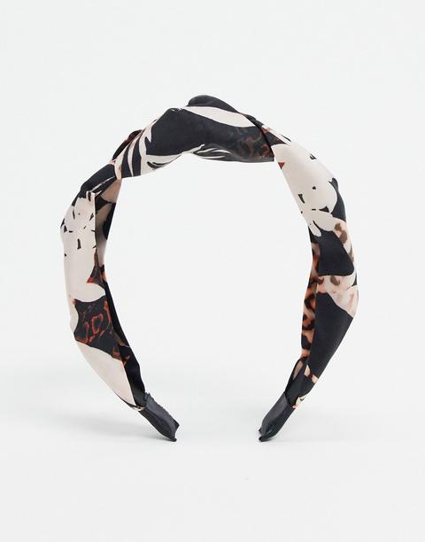 Asos Design Knot Headband In Leopard Palm Print-multi