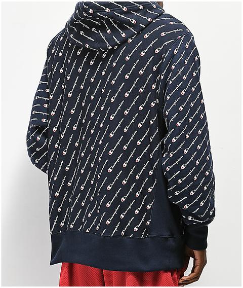 champion all over print navy hoodie