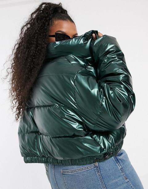 Metallic crop store puffer jacket