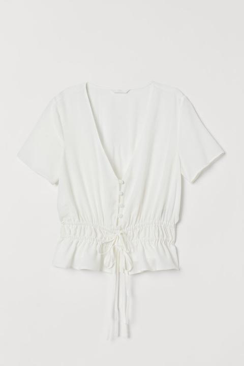 Blusa Con Escote En V - Blanco