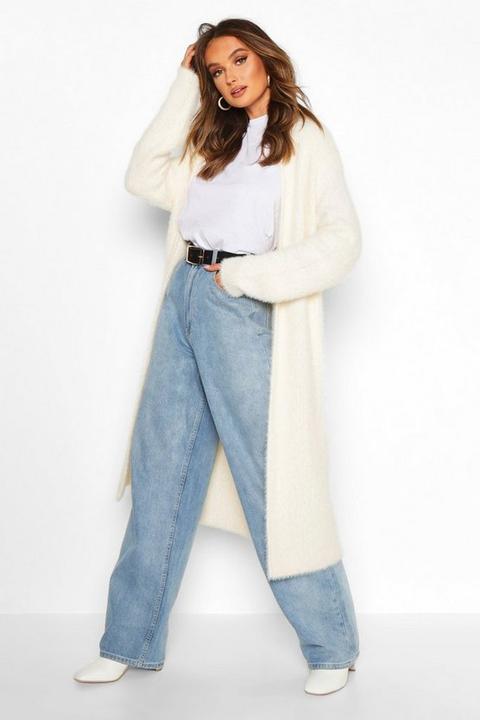 Womens Fluffy Oversized Boyfriend Cardigan - White - L, White