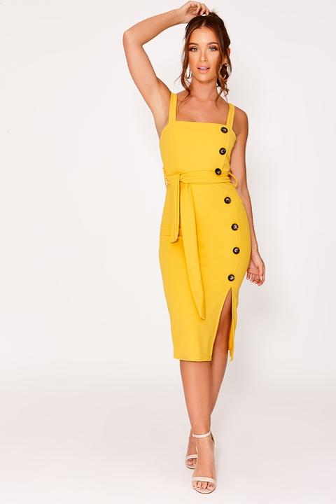 Mustard Dresses - Calistah Mustard Button Down Midi Dress