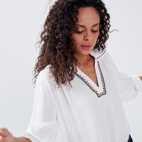 Blouse Manches 3/4 Ecru Femme
