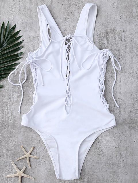 Low Cut High Cut Lace Up Swimwear