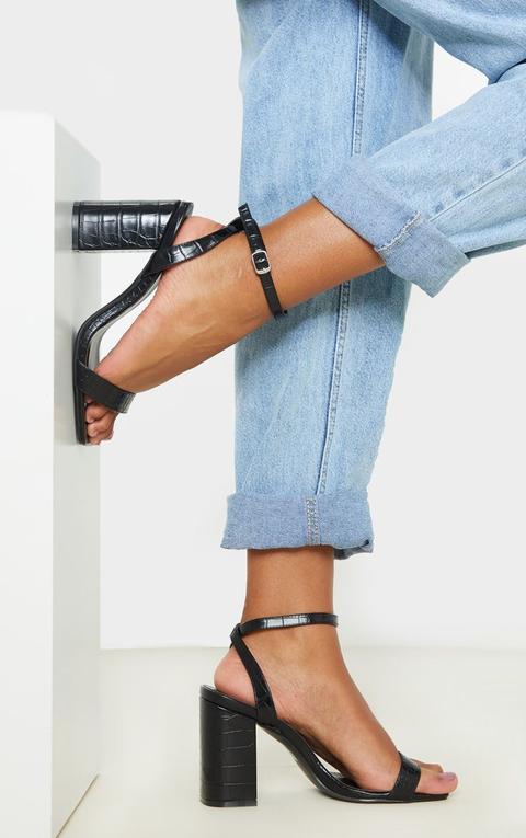 black strappy wide fit heels