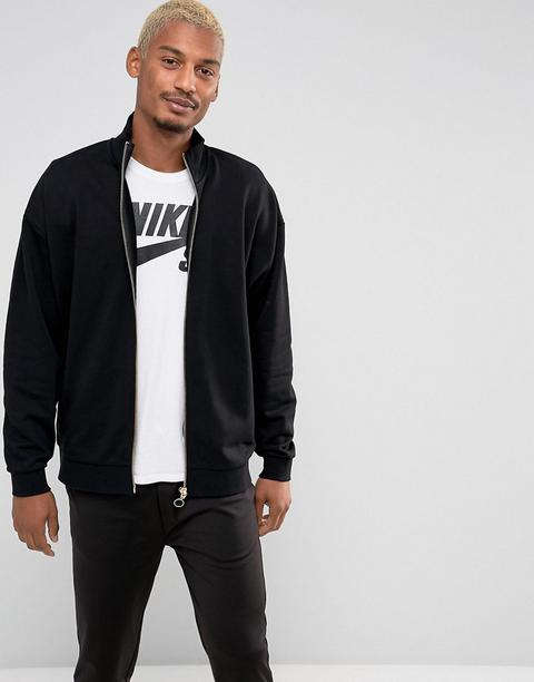 Asos - Giacca Sportiva Oversize In Jersey Con Tiretti Delle Zip Ad Anello Dorato - Nero