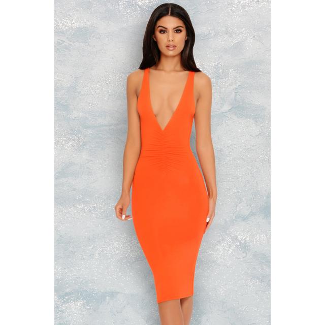 orange sleeveless dress