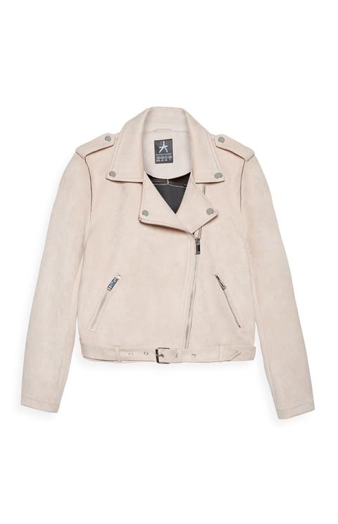 Light Pink Suedette Biker Jacket