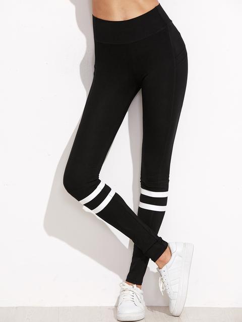 Black Stripe Trim High Waist Leggings