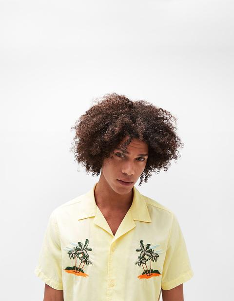 Camisa Manga Corta Bordado Palmeras